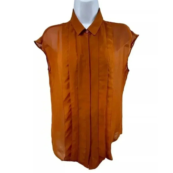 Ann Taylor Tops - Ann Taylor loft sheer Front Pleated rust sleeveless top Size Small